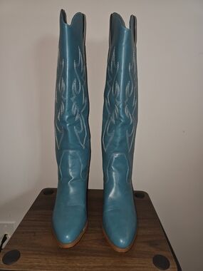 Teal Knee-High Cowgirl Western Boots -Size 39 (US 8 To 8.5)
